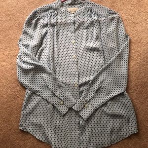 Loft blue blouse and wine colored trousers